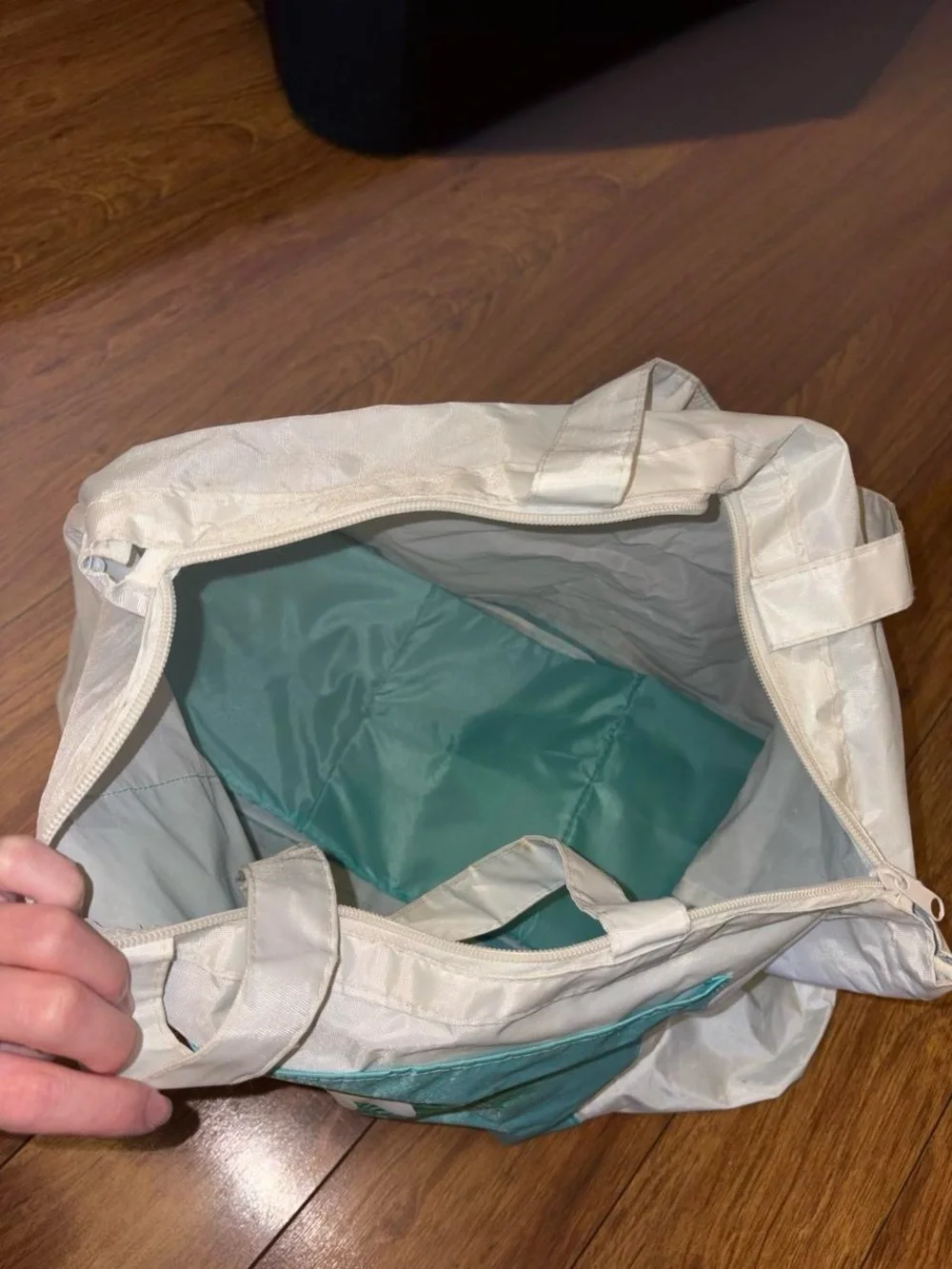 White and Turquoise Floral Tote Bag with Dual Handles